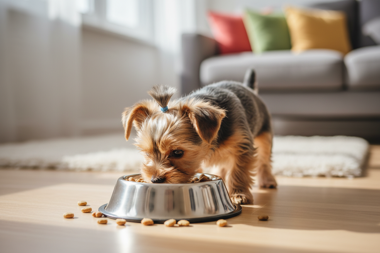 make a yorkie teacup puppy eating 