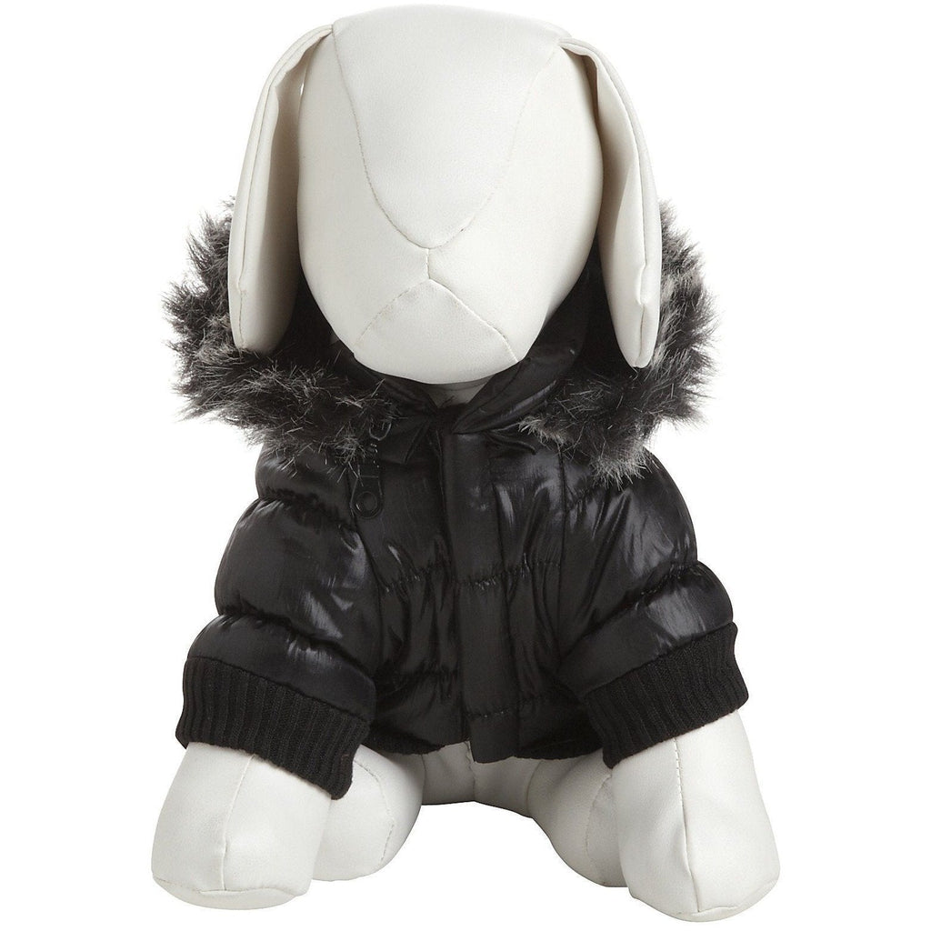 Insulated Dog Coat with Removable Hood - Metallic Parka Jacket