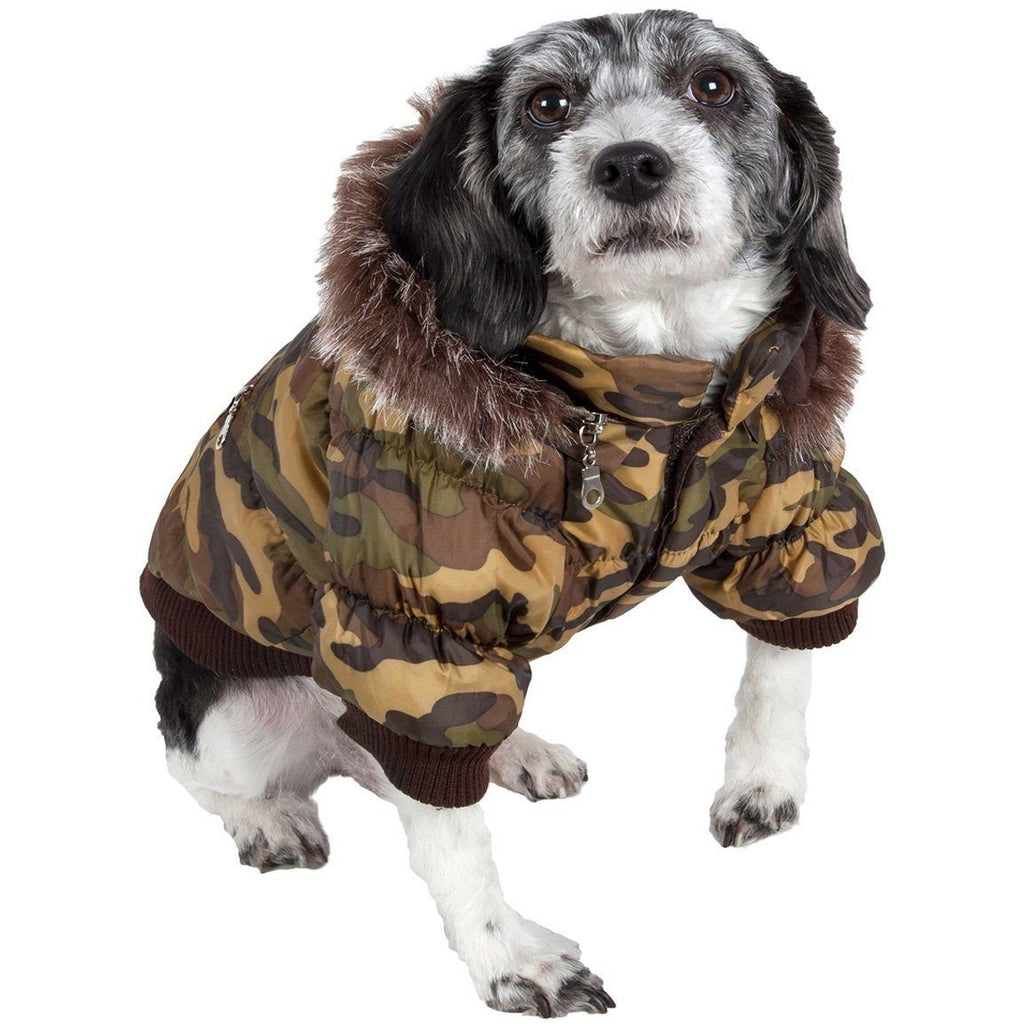 Insulated Dog Coat with Removable Hood - Metallic Parka Jacket