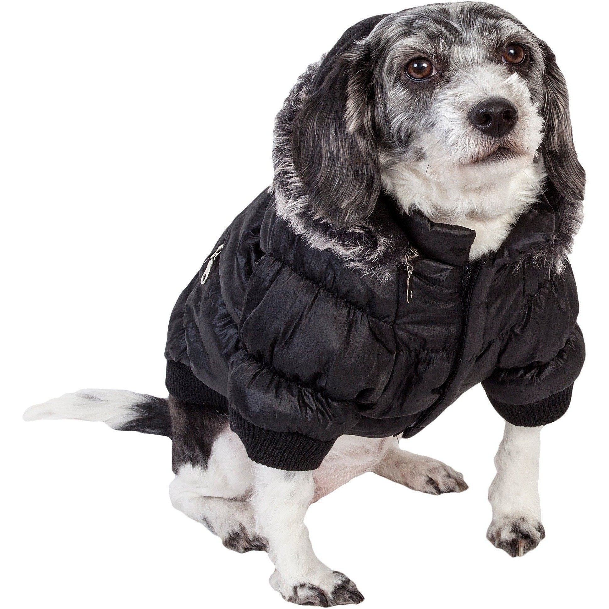 Insulated Dog Coat with Removable Hood - Metallic Parka Jacket