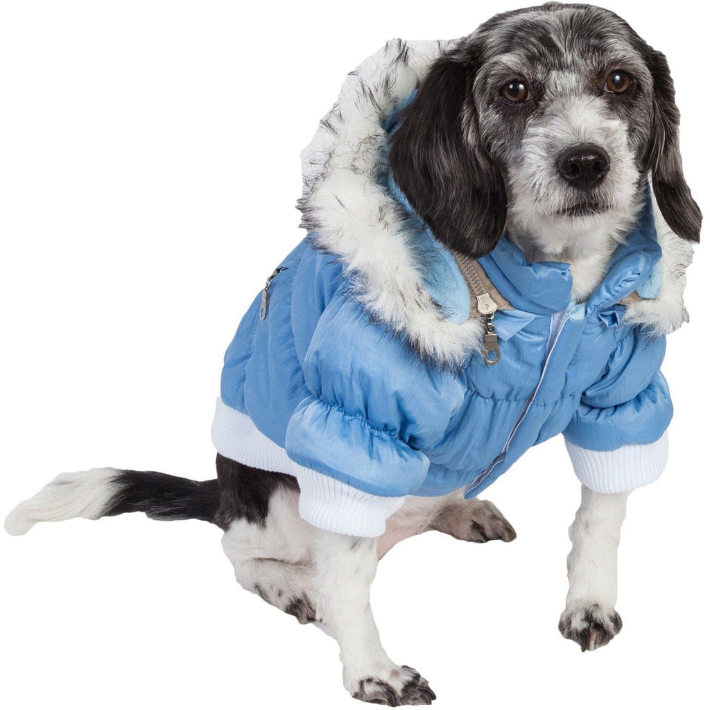 Insulated Dog Coat with Removable Hood - Metallic Parka Jacket