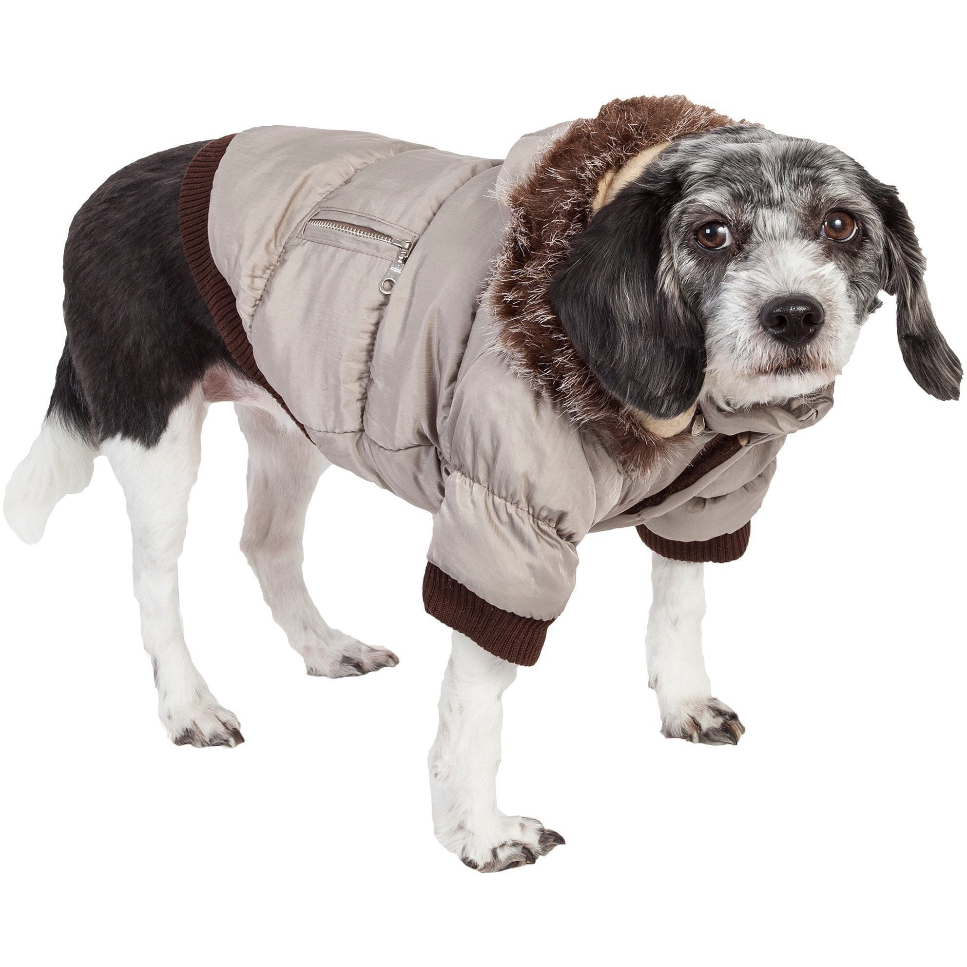 Insulated Dog Coat with Removable Hood - Metallic Parka Jacket