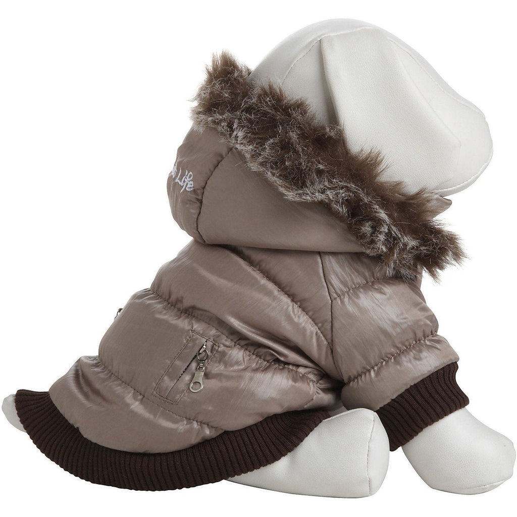 Insulated Dog Coat with Removable Hood - Metallic Parka Jacket