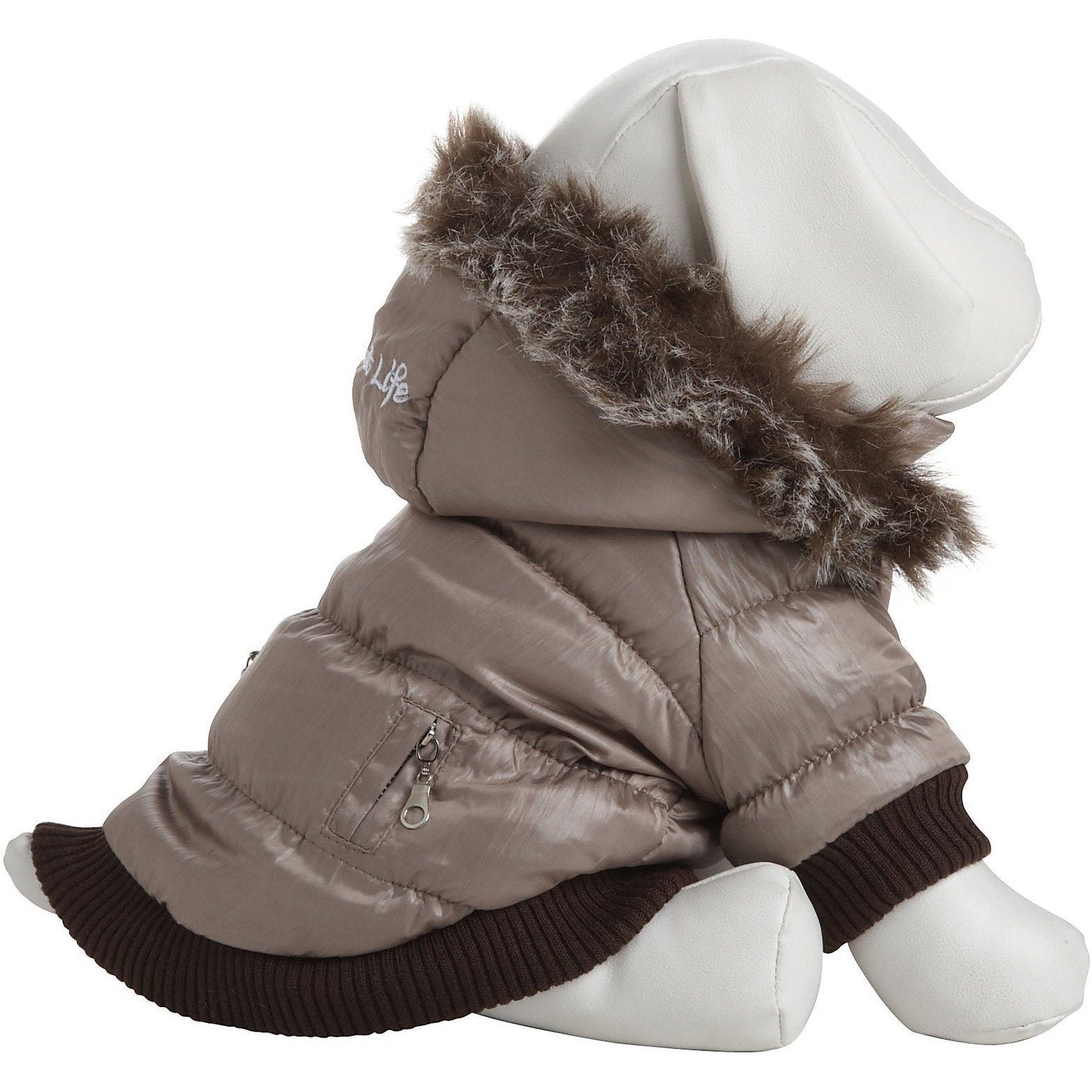 Insulated Dog Coat with Removable Hood - Metallic Parka Jacket
