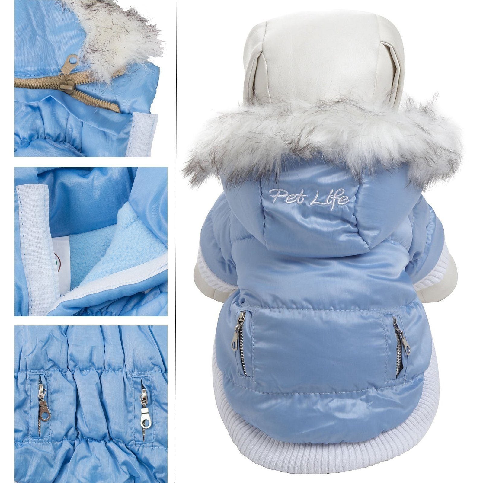 Insulated Dog Coat with Removable Hood - Metallic Parka Jacket