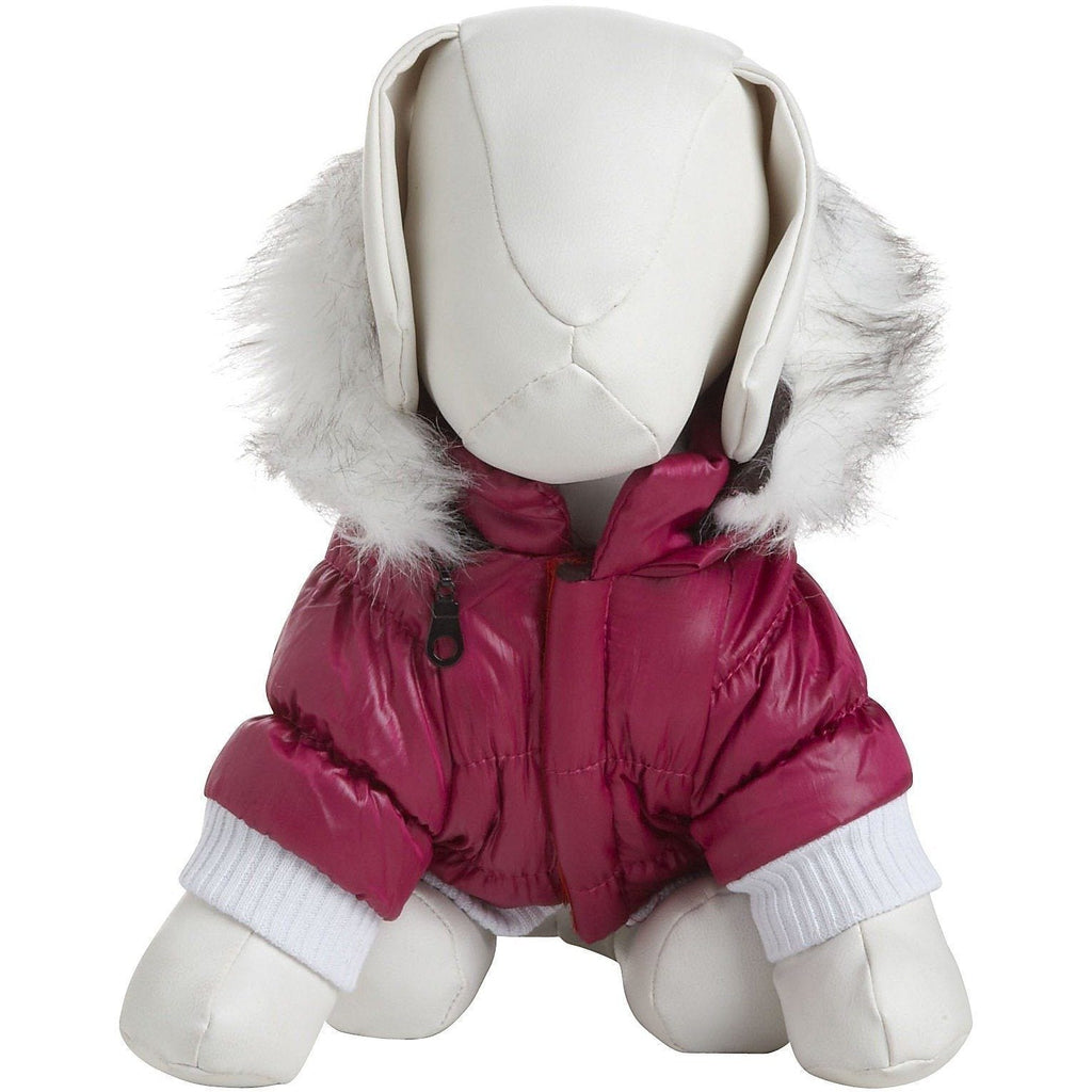 Insulated Dog Coat with Removable Hood - Metallic Parka Jacket