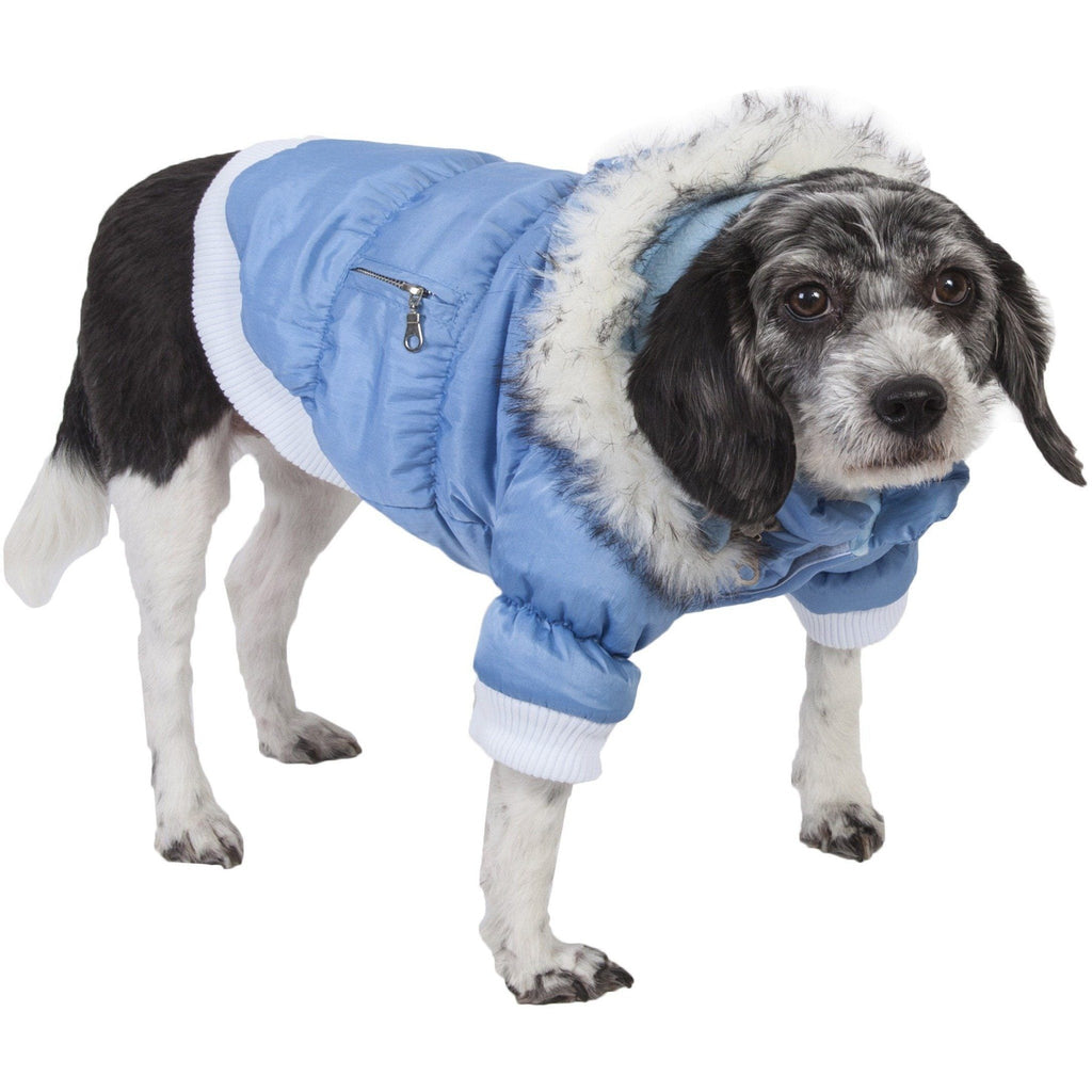 Insulated Dog Coat with Removable Hood - Metallic Parka Jacket