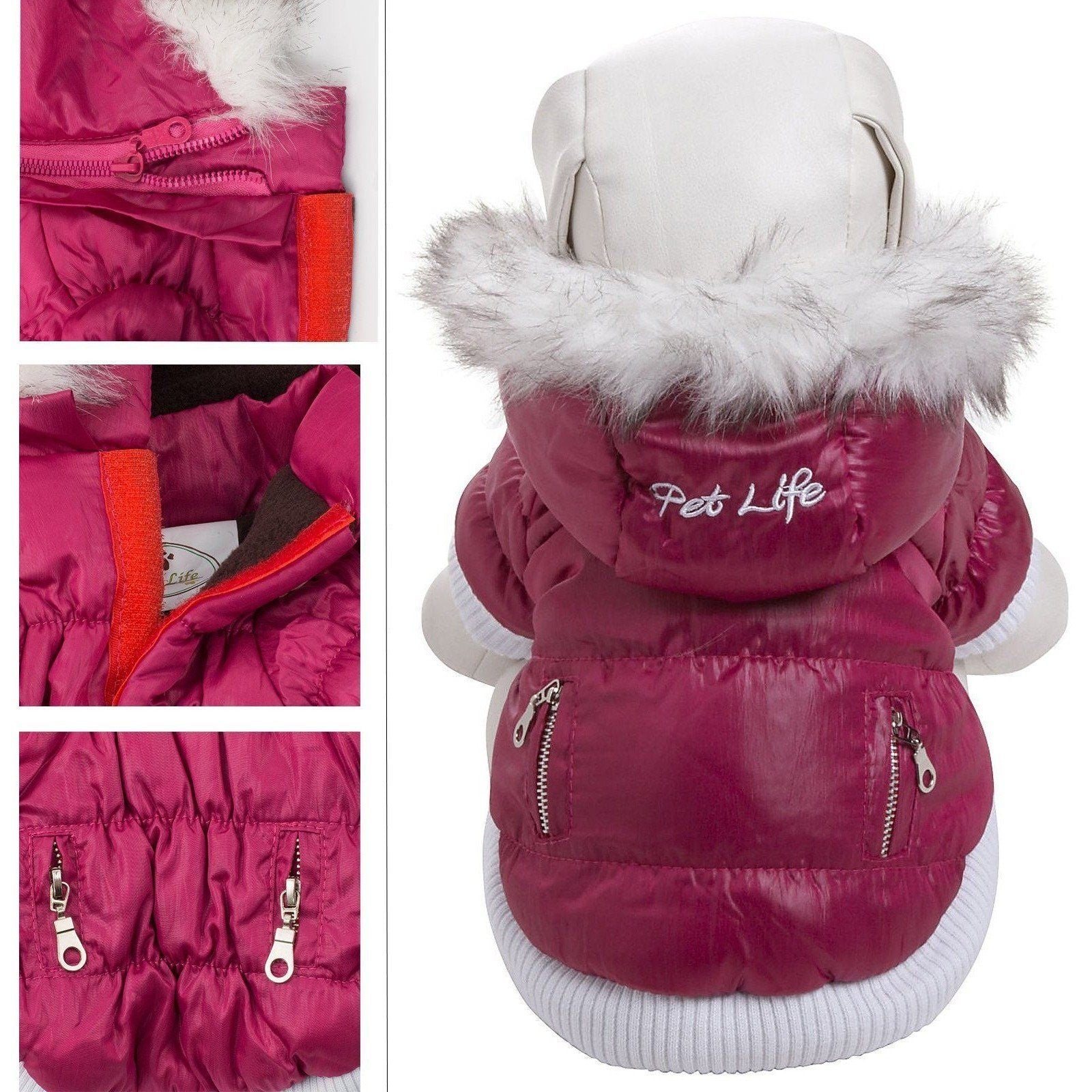 Insulated Dog Coat with Removable Hood - Metallic Parka Jacket