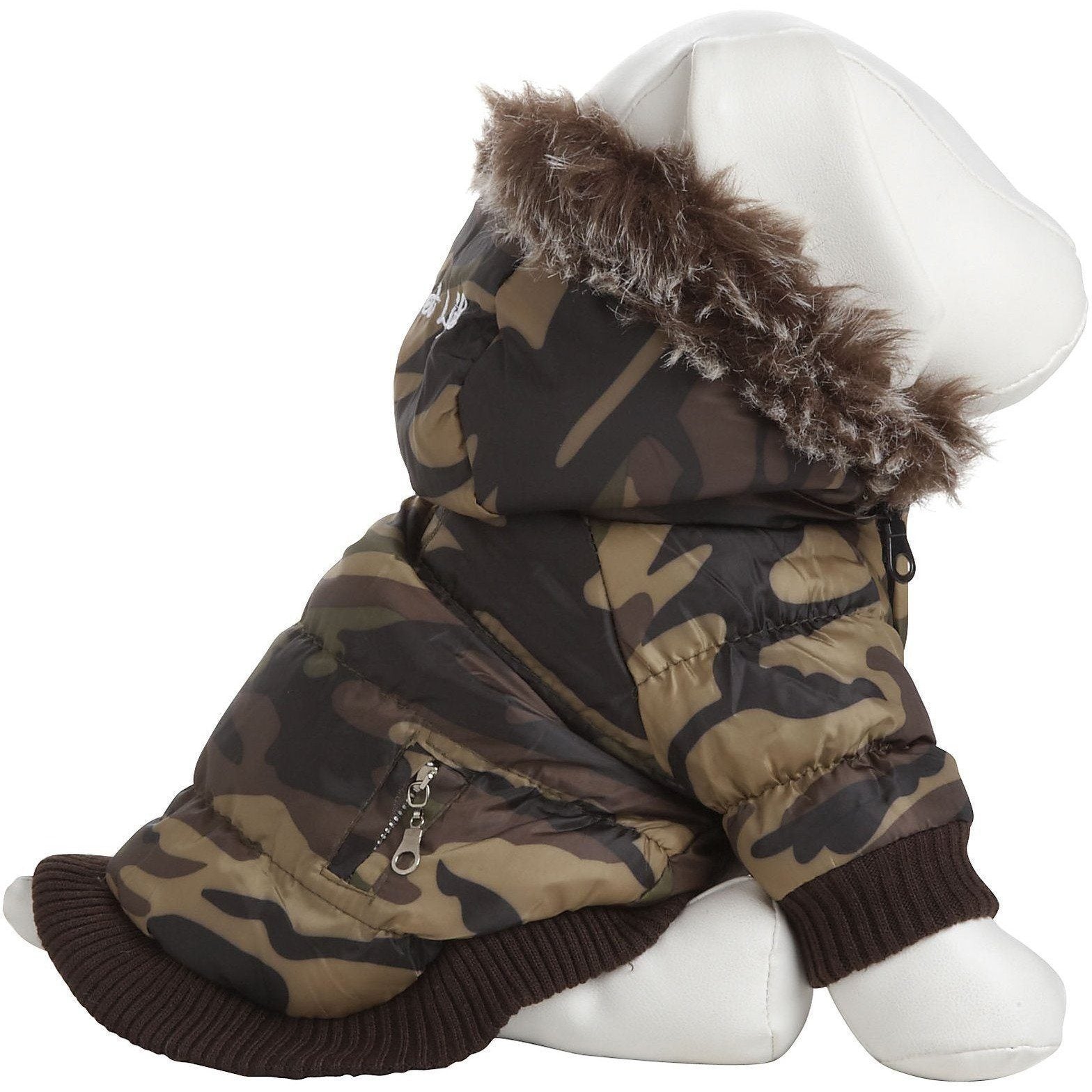 Insulated Dog Coat with Removable Hood - Metallic Parka Jacket