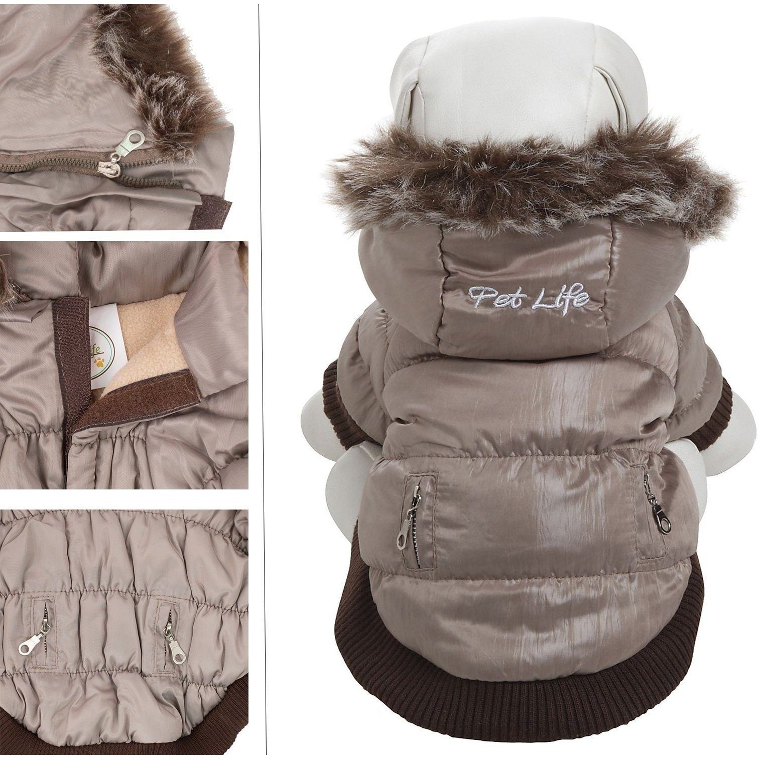 Insulated Dog Coat with Removable Hood - Metallic Parka Jacket