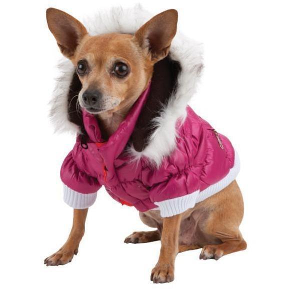 Insulated Dog Coat with Removable Hood - Metallic Parka Jacket