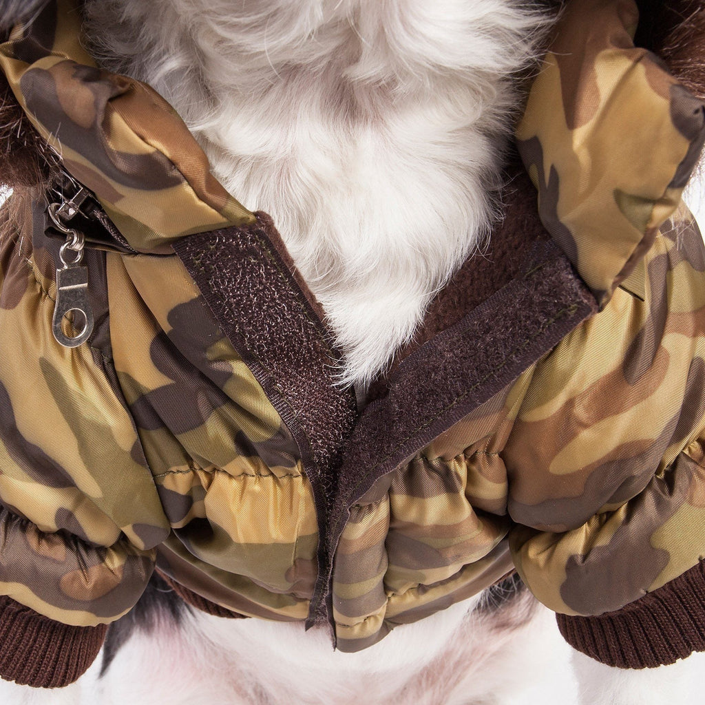 Insulated Dog Coat with Removable Hood - Metallic Parka Jacket