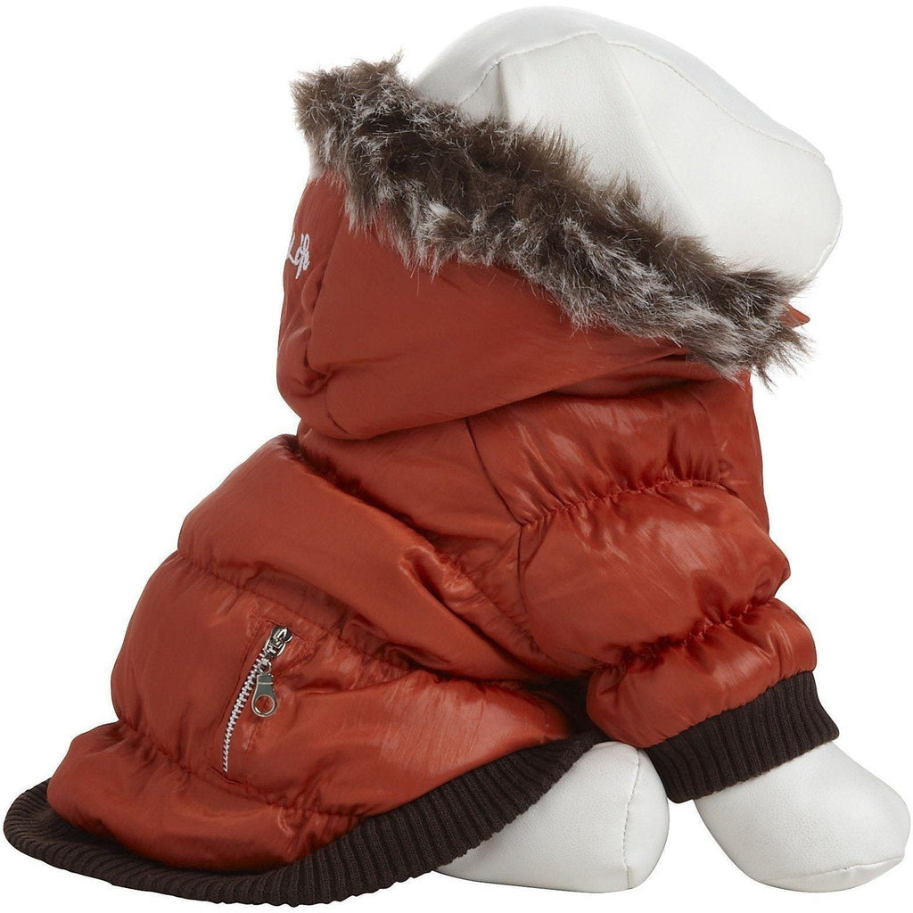 Insulated Dog Coat with Removable Hood - Metallic Parka Jacket
