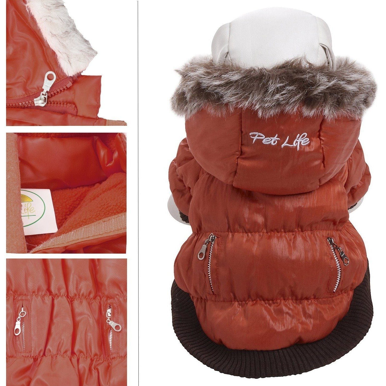 Insulated Dog Coat with Removable Hood - Metallic Parka Jacket