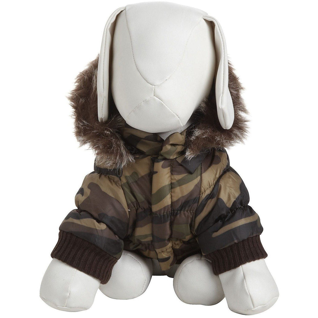 Insulated Dog Coat with Removable Hood - Metallic Parka Jacket