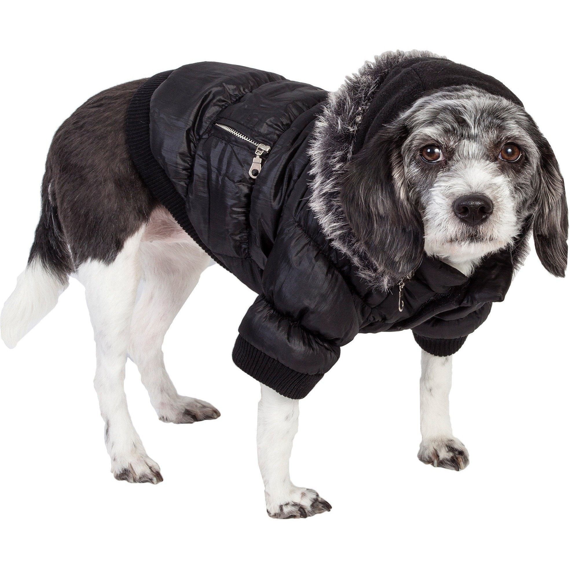 Insulated Dog Coat with Removable Hood - Metallic Parka Jacket