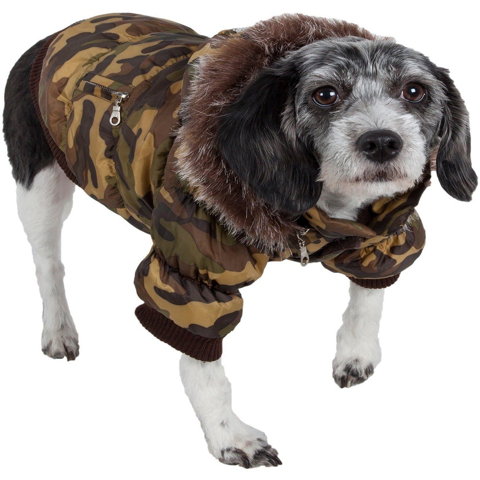 Insulated Dog Coat with Removable Hood - Metallic Parka Jacket