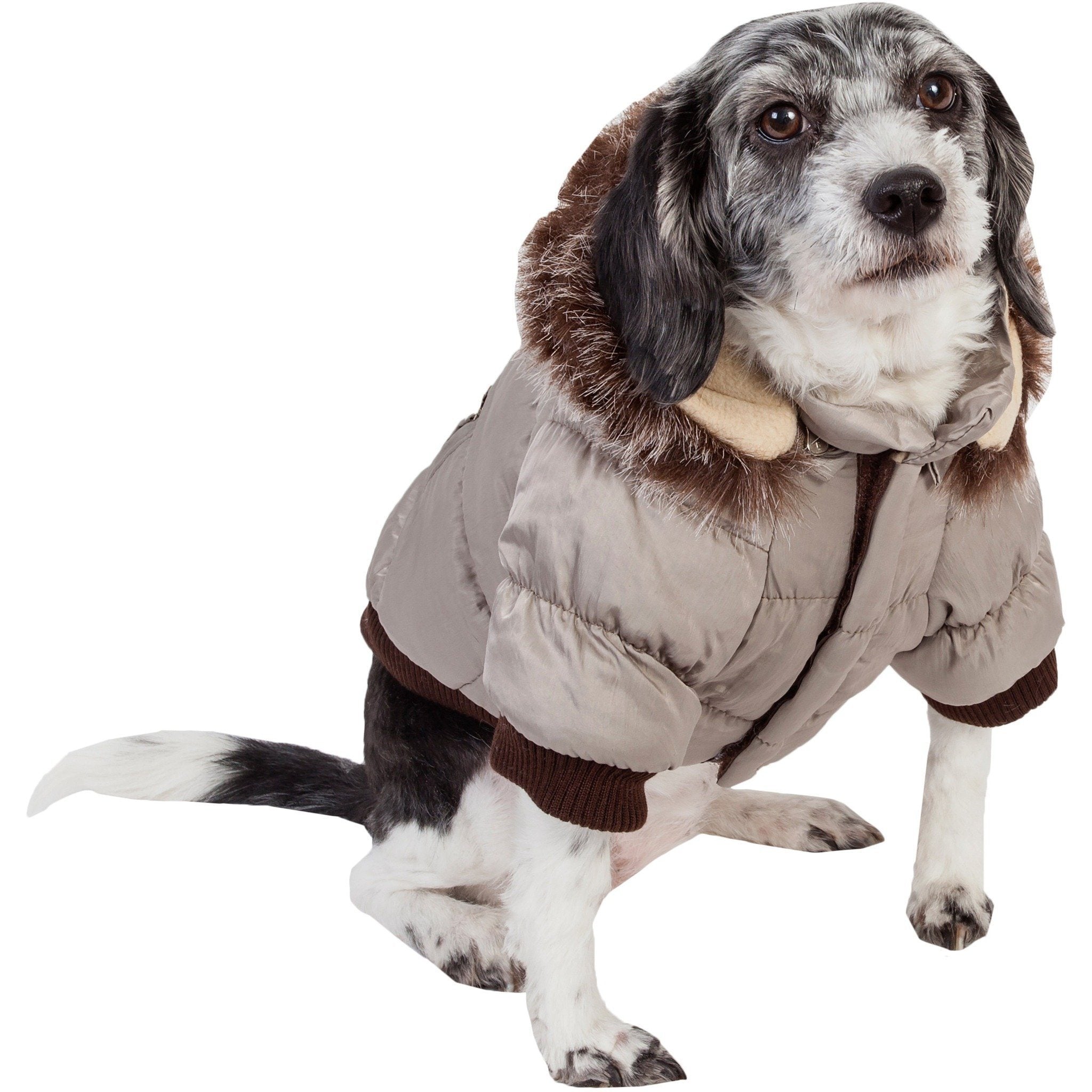 Insulated Dog Coat with Removable Hood - Metallic Parka Jacket